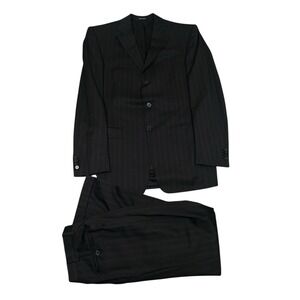 ERMENEGILDO ZEGNA Suit Su Misura 42L (52L) 34X34 (50R) Black Striped Roma Fit